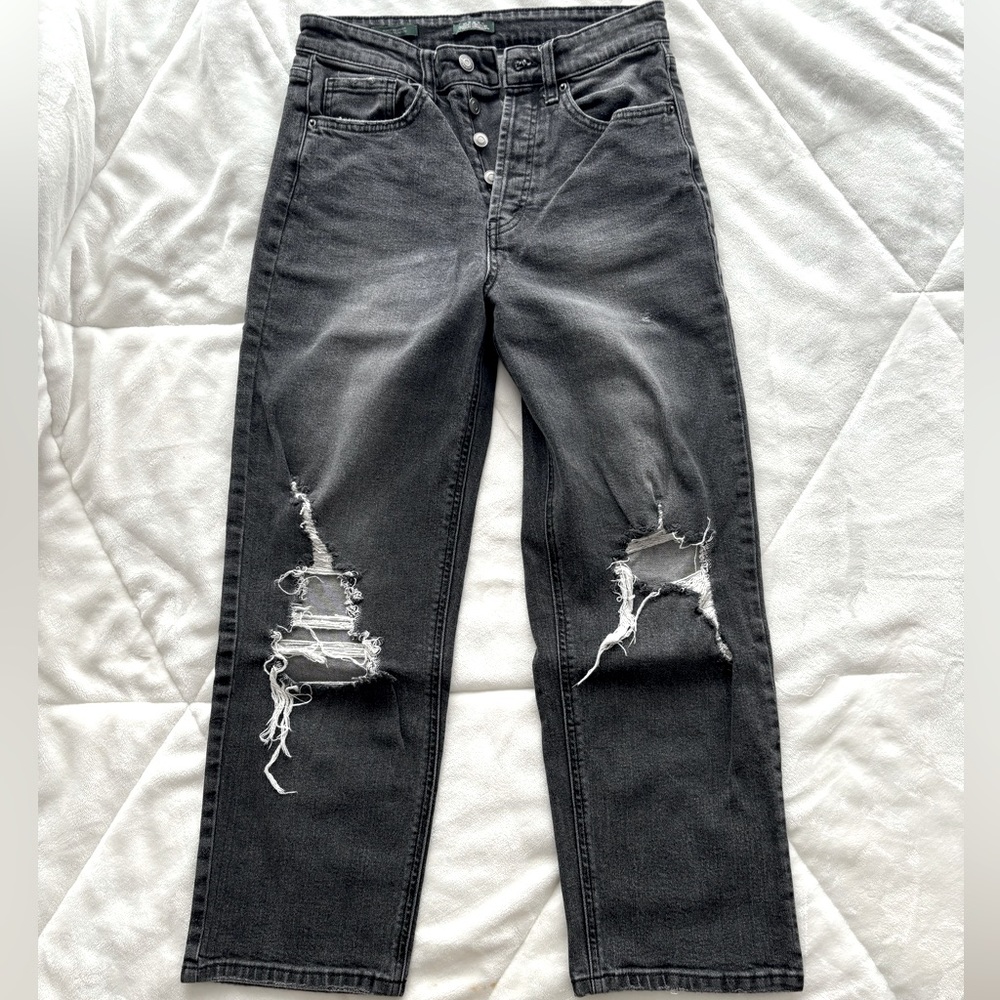 Dark Grey Washed Dad Baggy Jeans w/ Rips